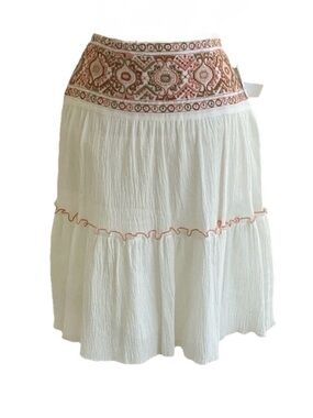 NWT Campaigne Skirt Cotton Tiered Aztec Embroidered 8 Boho Gauzy Romantic